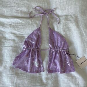 Revolve super down purple sequin halter top
